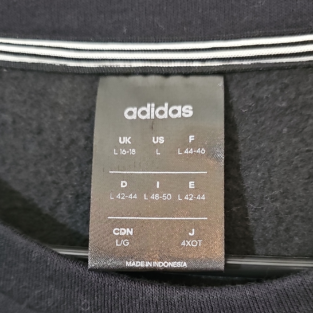 Adidas Crewneck Sweatshirt Black with White Stripes Womens Large Long Sleeve - Picture 4 of 8